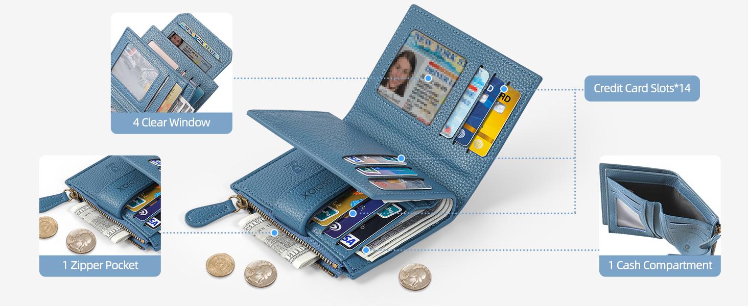 GSOIAX Women RFID Credit Card Holder. Made of genuine leather with a coin pocket, it's perfect for daily use, school,  thoughtful gift for Mother's Day or Girlfriend.