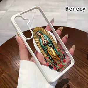 Magnetic Soft Case Compatible with Galaxy S23 Ultra S24 Plus FE S25 S22+ Virgin of Roses Pattern Anti-Yellowing Shockproof ultra-thin Silicone Crystal Transparent Acrylic Cover Supports Wireless Charging