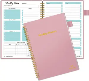 Weekly Planner Undated, Weekly Goals Schedule Planner Regolden-Book To Do List Notebook Calendars Organizers Habit Tracker Journal for Man & Women, Spiral Binding, Pocket, Pen Loop, 53 Weeks (7x10")