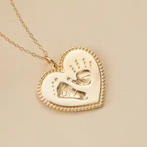 Engraved Heart Shape Baby Actual Handprint and Footprint necklace With Name, Birthdate, and your wishes , New Mom Gift, New Born Gift, Newborn Baby Footprint, Memorial Footprint, Necklace