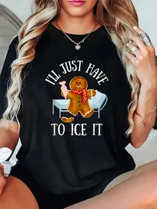 Women's 100% Cotton Short-Sleeve Soft Fabric T-Shirt - Unisex Funny Gingerbread Man Medical Pun Graphic Tee, Everyday Vibe Casual Top