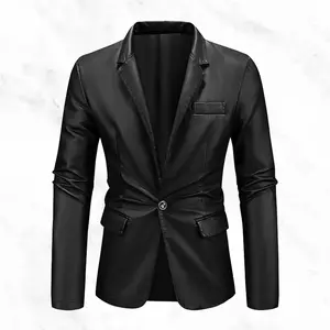 Men's Leather Suit Jacket Light Luxury Business Casual Single Breasted Slim Fit Fleece Lined Warm with Three Dimensional Stitching & Multiple Pockets for Urban Young Men's Daily Commute & Workplace winter outfits men hoodie
