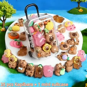 25pcs Capybara + 1pc Mini Luggage Resin Set, DIY Decorative Ornaments, Home Office Desk Decor, Gift Ideas for All Seasons