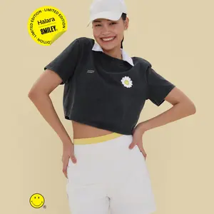 Halara X Smiley® Round Neck Short Sleeve Washed Casual Cotton T-Shirt