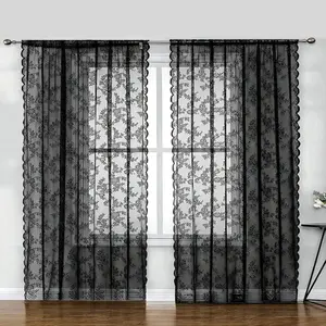 Polyester black single-panel Window Curtain, European floral embroidered single-panel blackout rod pocket curtain, suitable for bedrooms and living rooms