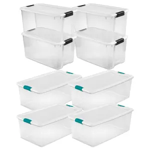 Sterilite 106 Quart Latching Storage Tote, 4 Pk and 70 Quart Storage Tote, 4 Pk