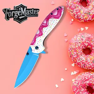 Unique donut design pocket folding knife, multi-purpose knife with steel blade, handle, folding knife with pocket clip, perfect for camping, survival and hiking, also a kitchen tool and holiday gift for men and women