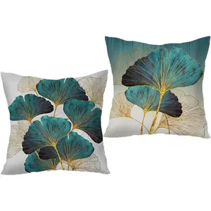 Throw Pillow Cover Teal Ginkgo Leaves - 18 x 18 Inch Turquoise  Pillow Cushion Covers - Set o 2 Summer resh Square Cushion Case,  or Soa, Bedroom, Chair, Yard, Living Room  Decor