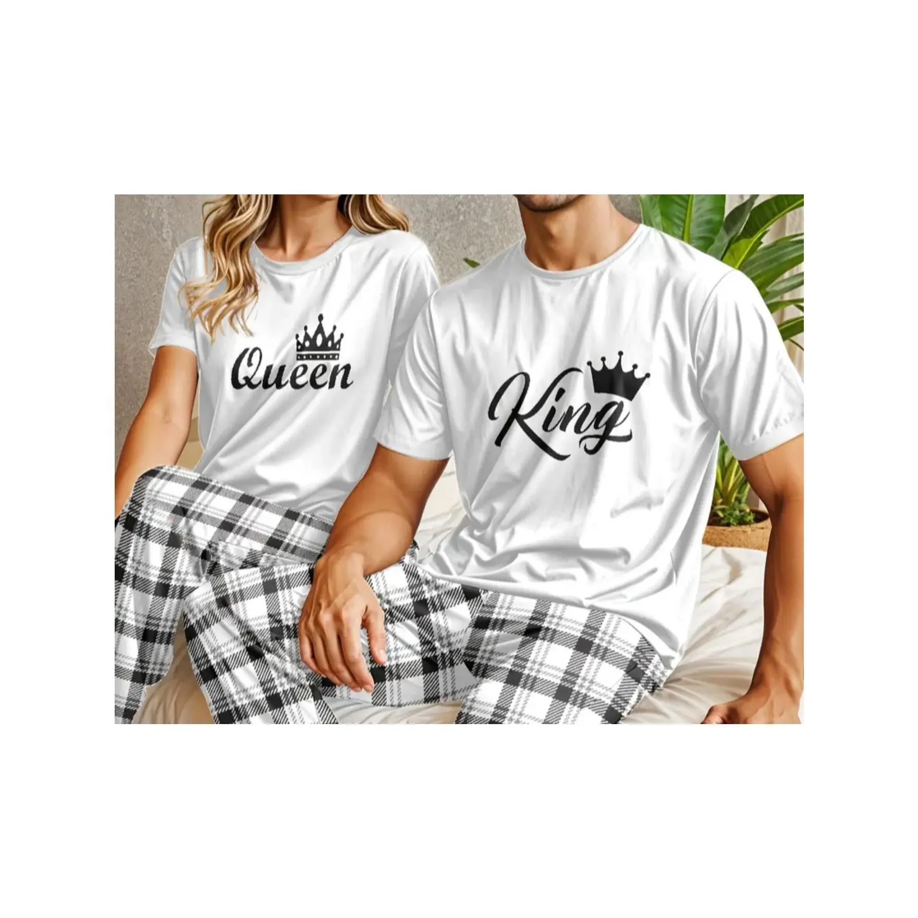 1pc Couple T-Shirts -  King and Queen Crown Print T-Shirts, 100% Cotton, Classic Crew Neck, Short Sleeve, Holiday Wear, Couples Gift, Machine Washable