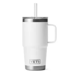 YETI Rambler 25 oz Tumbler with Handle and Straw Lid, Travel Mug Water Tumbler, Vacuum Insulated Cup with Handle, Stainless Steel, White