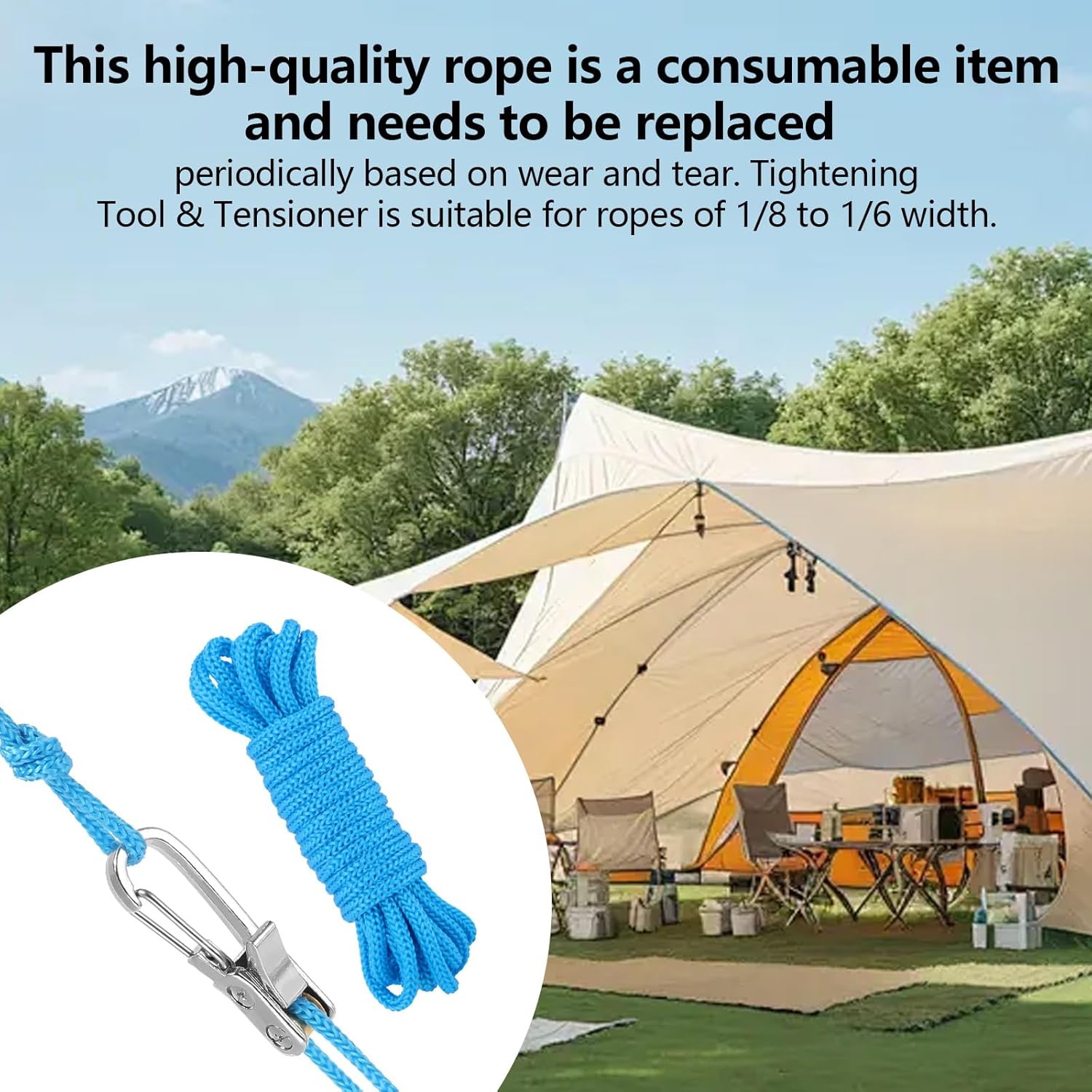 Summervibes 3 or 6 Pack Rope with Roller Tensioner for Easy and Secure Tying,2026 New Heavy Duty Retractable Buckle Rope with Accessory Cord for Camping Boating Home Storage Outdoor Use