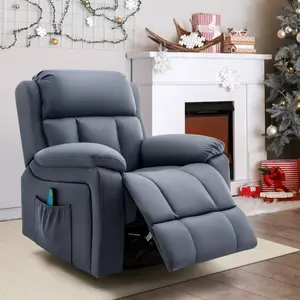 Massage Recliner Chair with Heated, 360 Degree Swivel Rocking Recliner Chair for Adults, Reclining Sofa with Side Pocket for Living Room (Grey White)