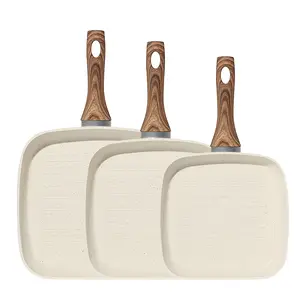 Nonstick Grill Pans, 3 Piece Square Frying Pans Set for Indoor Outdoor RV Camping Cooking, PFOA Free Skillet Set with Stay Cool Handle, Compatible with All Stovetops (9.5" 10" 11")