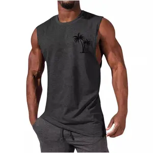 2024 New Men's T-shirt Foreign Trade Muscle Men's Sports Leisure Walker Solid Color Men's Top T-shirt