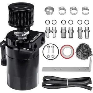 Oil Catch Can Kit 300ml Universal Baffled Catch Can with Breather Filter Air Oil Separator Tank with 2.6FT NBR Fuel Hose for PCV System Aluminum Black