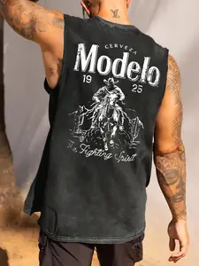 Men's Letter Print Round Neck Tank Top, Casual Tank Tops, vest top, Loose Casual Street Sleeveless Top for Daily Wear, Men's Clothes for All Seasons, Tshirt