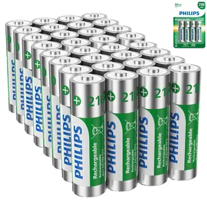 PHILIPS Rechargeable AA Batteries 32 Pack , 2100mAh 1.2V 2A NiMH Double A Battery 1.2V Long Lasting Recharge up to 500x （Full Discharge Test Every time）