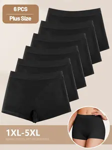 6-Pack Plus Size Basic Seamless High-Waisted Briefs, Panties, Fit, Butt Lifting Underwear, Solid Color Undershorts, Cycling Pants for Women