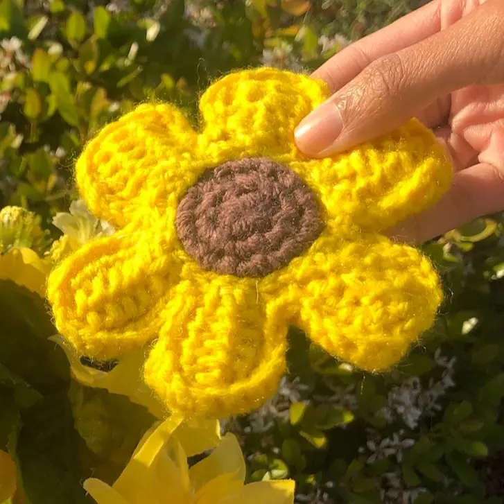 Jumbo Crochet Sunflower Keychain, Handmade