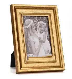 4x6 Picture Frame Gold Set of 4, 1.4” Wide Molding & Rustic Gold Photo Frames with HD Tempered Glass, Display on Table Top & Wall Mounting (4 pack, Gold)