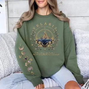 Vintage Velaris Sleeve Printed Sweatshirt, A Court of Thorns And Roses Hoodie, Night Court Shirt, Acotar Series Soft Oversized Crewneck Sweatshirt