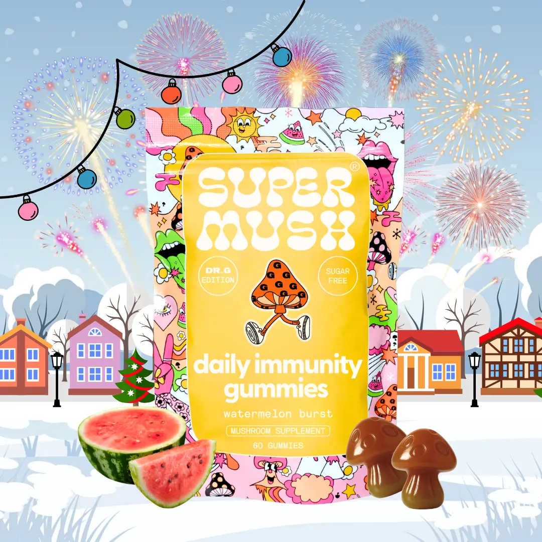 SuperMush Daily Greens Immunity Gummies 60 Count | Sugar-Free Watermelon Burst Flavor | USA Made Mushroom & Vitamin C + Zinc Supplement | Non-GMO Vegan Gluten-Free | For Daily Immune Support | Dietary Supplement