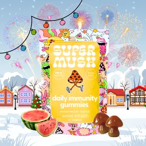 SuperMush Daily Greens Immunity Gummies 60 Count | Sugar-Free Watermelon Burst Flavor | USA Made Mushroom & Vitamin C + Zinc Supplement | Non-GMO Vegan Gluten-Free | For Daily Immune Support | Dietary Supplement