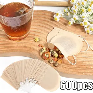 600Pcs Natural Unbleached Tea Filter Bags, Round Drawstring Disposable Tea Infuser Sachets, Food-grade Paper Pouch with Drawstring, Ideal for Loose Leaf Tea, Coffee, Herbs, Spices, Soup, Bath Spice & DIY Herbal Drinks Making Tools