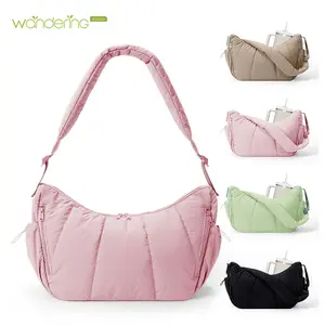 Wandering Nature Puffer Tote Bag for Women Fits 32oz Tumbler & 12" Tablet, Quilted Crossbody Hobo Bag for Work, Travel, Gym