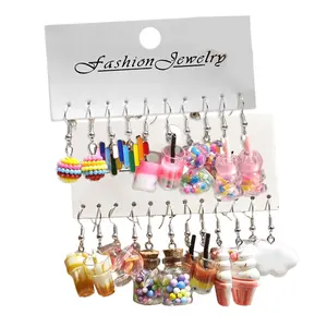 Adjustable Length Milk Teas 11 Pieces Earrings for Theme Parties