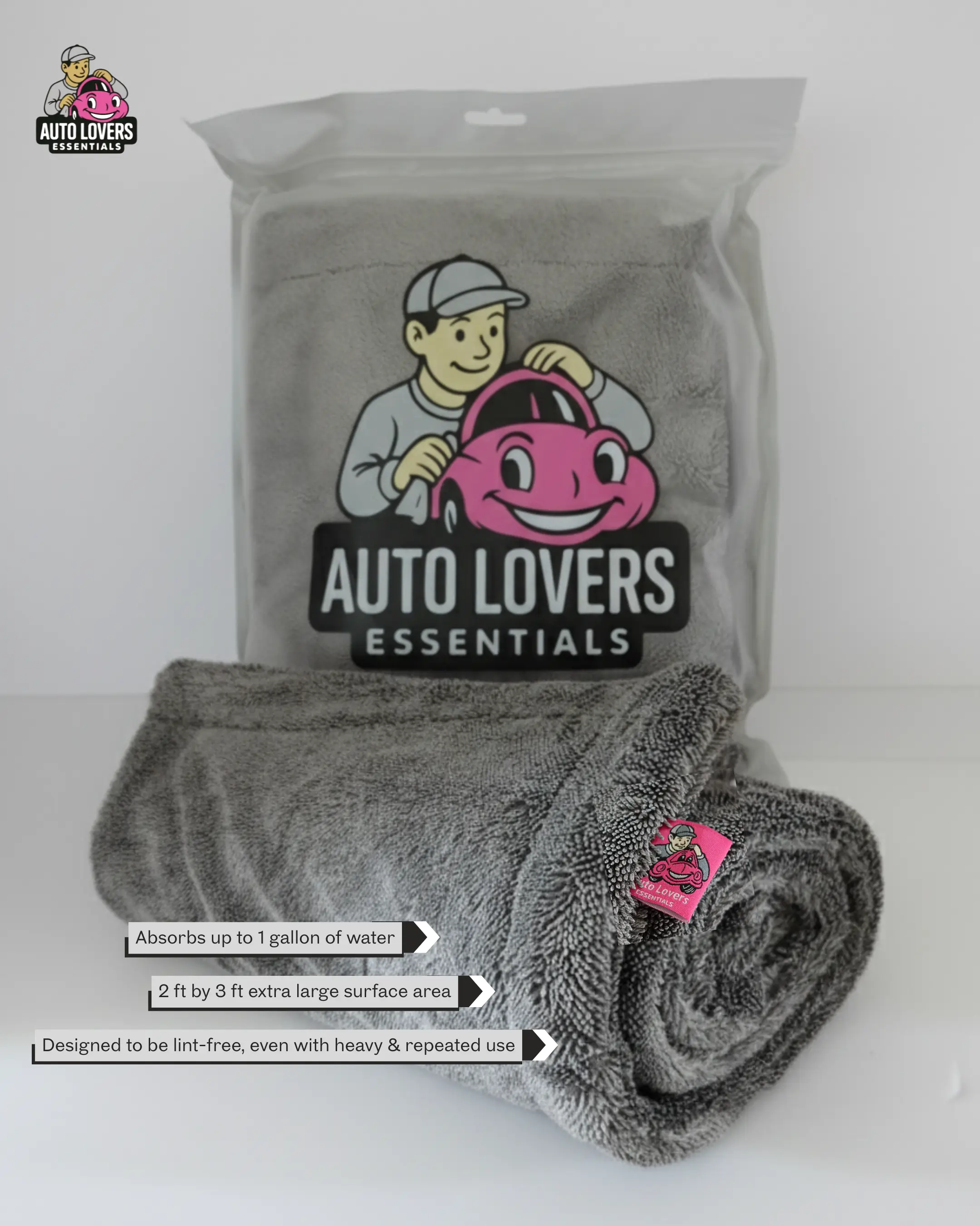 Auto Lovers Essentials 1300 GSM Twisted Loop Drying Towel Super Absorbent Microfiber Cleaning Cloths Soft Scratch-Free 60x90 cm