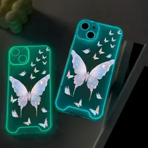 Butterfly Pattern Luminous Phone Case, Glow in The Dark Phone Protective Cover, Protector, Phone Accessories Compatible with iPhone 16 15 14 13 12 11 8 7 X XS XR Plus Pro Max SE Mini Series