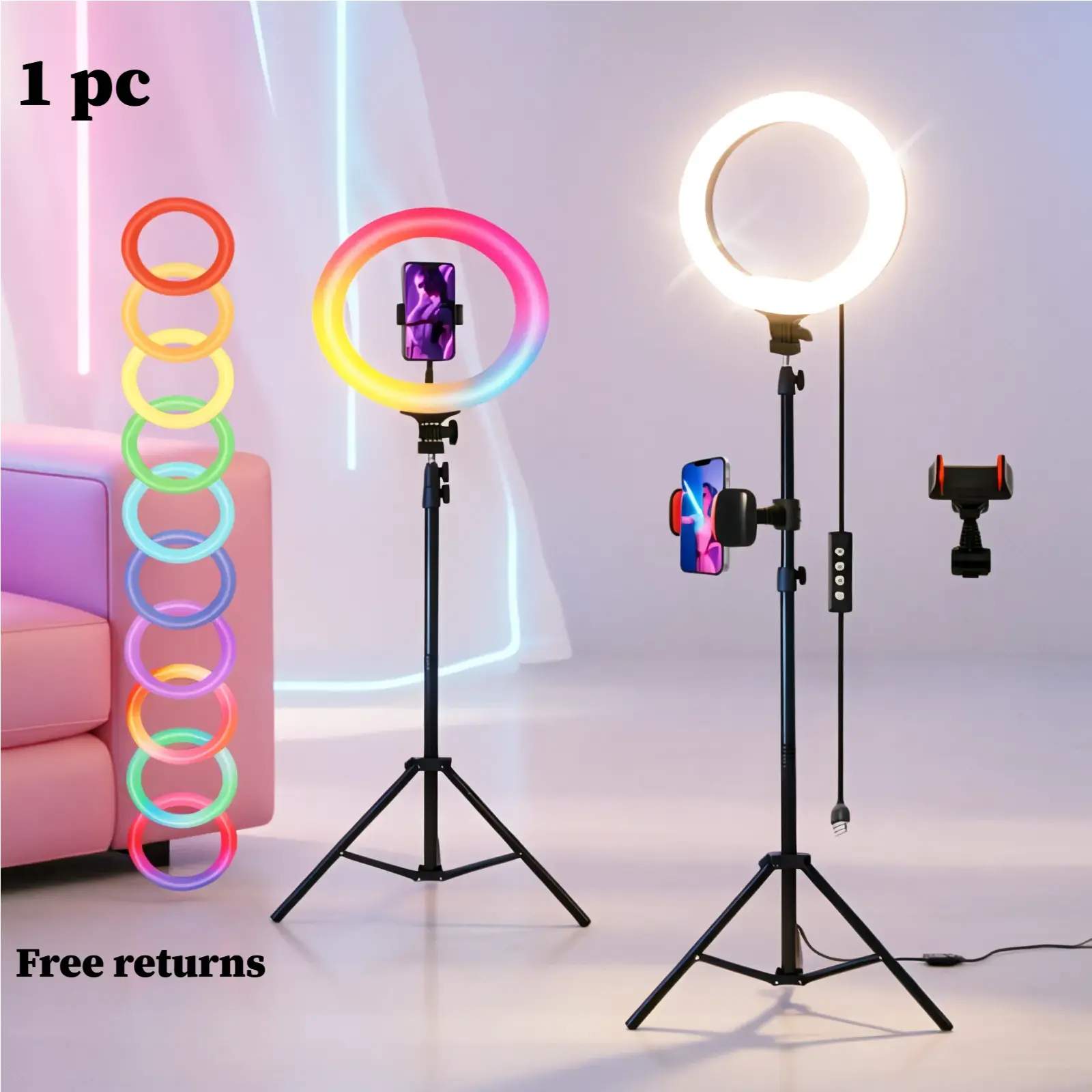 12" Adjustable RGB Ring Light with 63" Stable Tripod, Soft LED Fill Light for Mobile Selfie Accessories, Phone Bracket for Wedding Photography & Animal Portrait Shooting, Professional Lighting Device