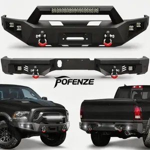 POFENZE-NADIA Ram 1500 Rebel Bumper Combo for 2015-2018 Ram 1500 Rebel Pickup Trucks, Bumpers w/Winch Plate, LED Lights, D-rings and License Plate Bracket fck bars beds