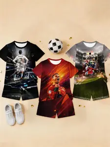 C Ronaldo Theme Kids Sports 3-Piece Sports Suit Set, Short Sleeve Shorts Football Training Gear, Fashion Outdoor Wear, Birthday Gift, Holiday Gift, Sportswear Set