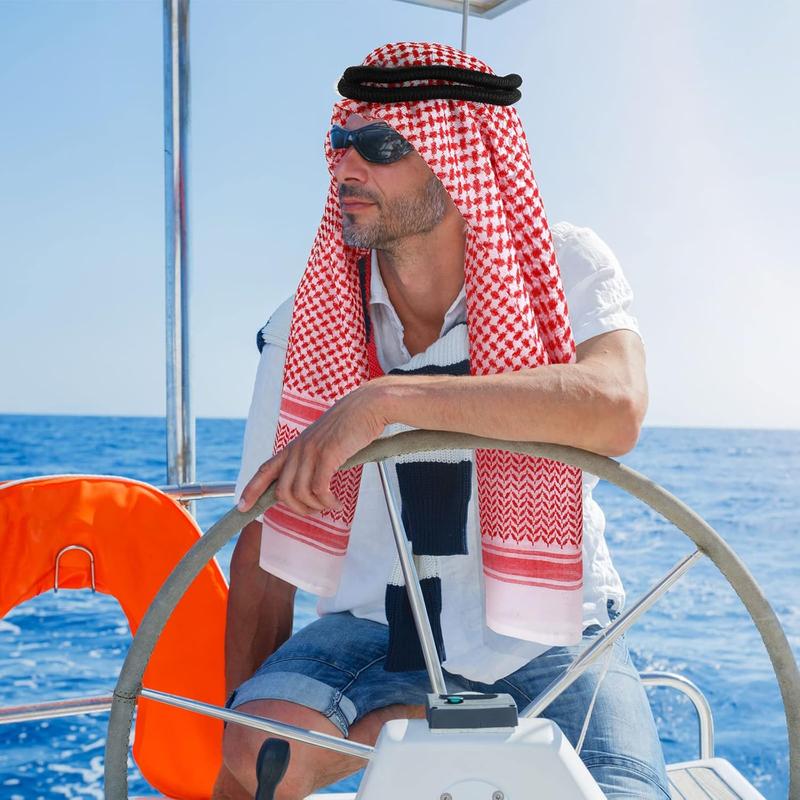 Arab Shemagh Muslim Keffiyeh Head Wrap Scarf Arabic Tactical Desert Headwear with Aqel Rope Halloween Costume Accessories
