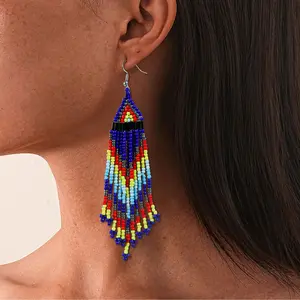 Bohemian Rice Beads Colored Geometric Long Earrings Earrings Accessories Holiday Style