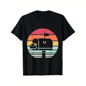 Menswear Casual Round Neck Short-Sleeve Print Mail Carrier Retro Vintage Postal Worker 100% Cotton T-Shirt, Gifts for Men, S-XXXL, Black