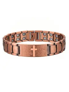 Men's Adjustable Pure Copper with Powerful Magnets, Cross Pattern Design, Magnetic Tool Included, Durable Casual Jewelry, Fashion Cross Bangle, Religious Jewelry Gift