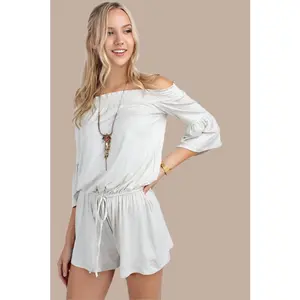 12PM by Mon Ami Off Shoulder Romper - Oatmeal