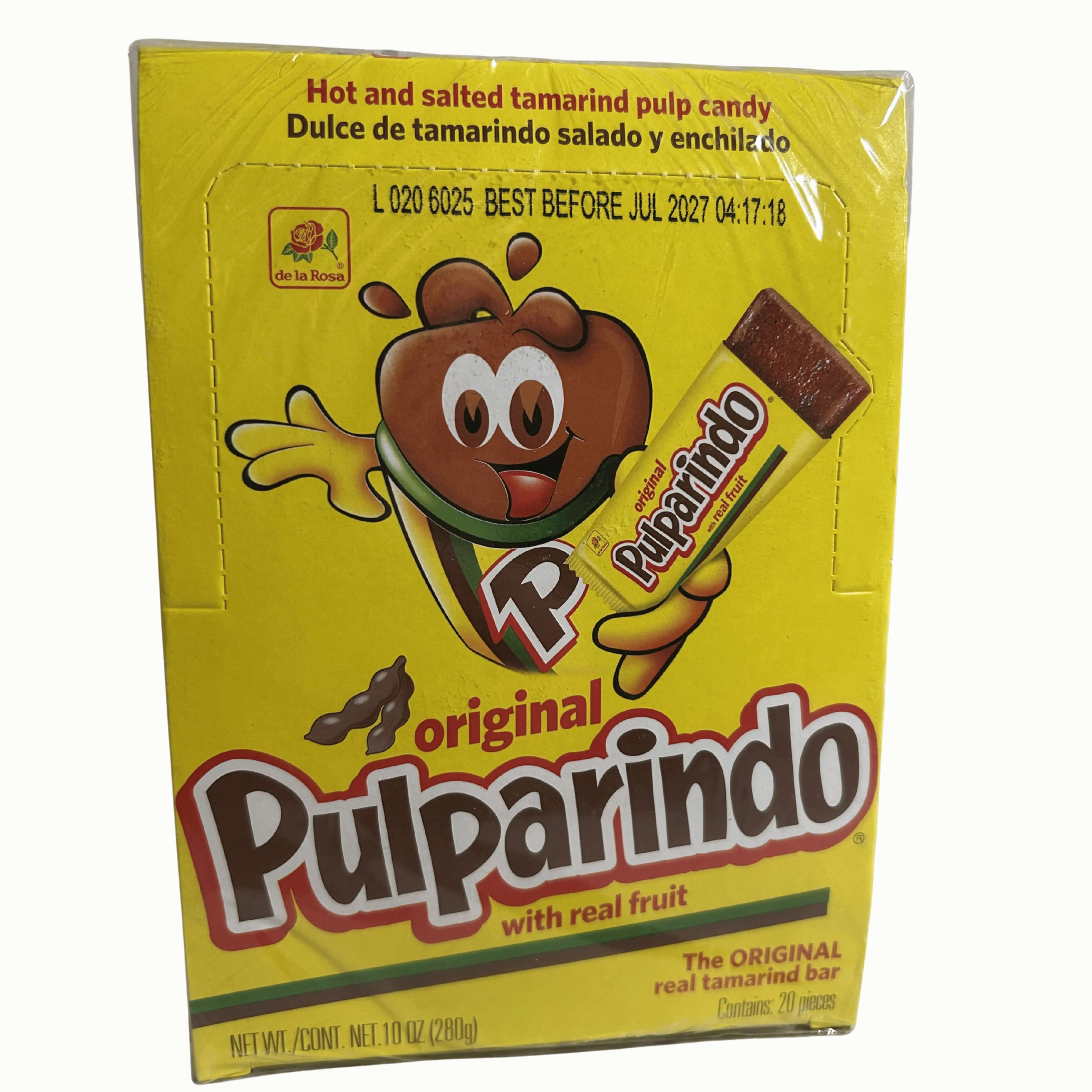 De La Rosa Pulparindo Original Tamarind Candy Bars with Real Fruit, Hot & Salted Mexican Candy, 20 Count, 10 oz