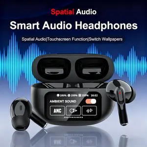 Bluetooth headset, wireless earbuds, Bluetooth 5.4, smart touch screen, noise reduction, waterproof, suitable for casual sports, suitable for Android and iOS, as a gift, wireless headphones Black Automatic