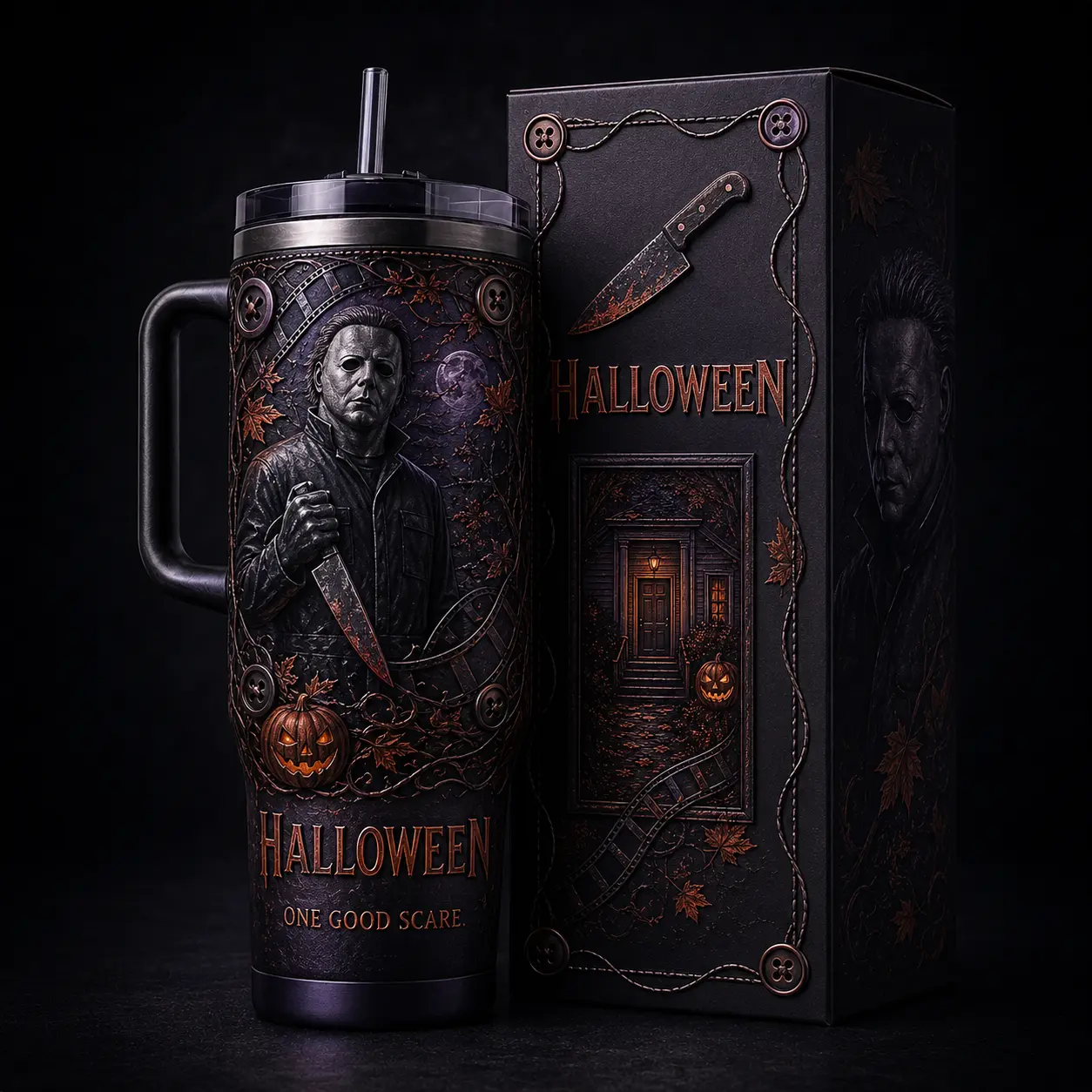Michael Myers Halloween 40oz Premium Stainless Steel Tumbler With Handle , Halloween Inspired Design, Insulated Travel Mug, Halloween Gift for Horror, Halloween Collector Tumbler, Spooky Season Drinkware