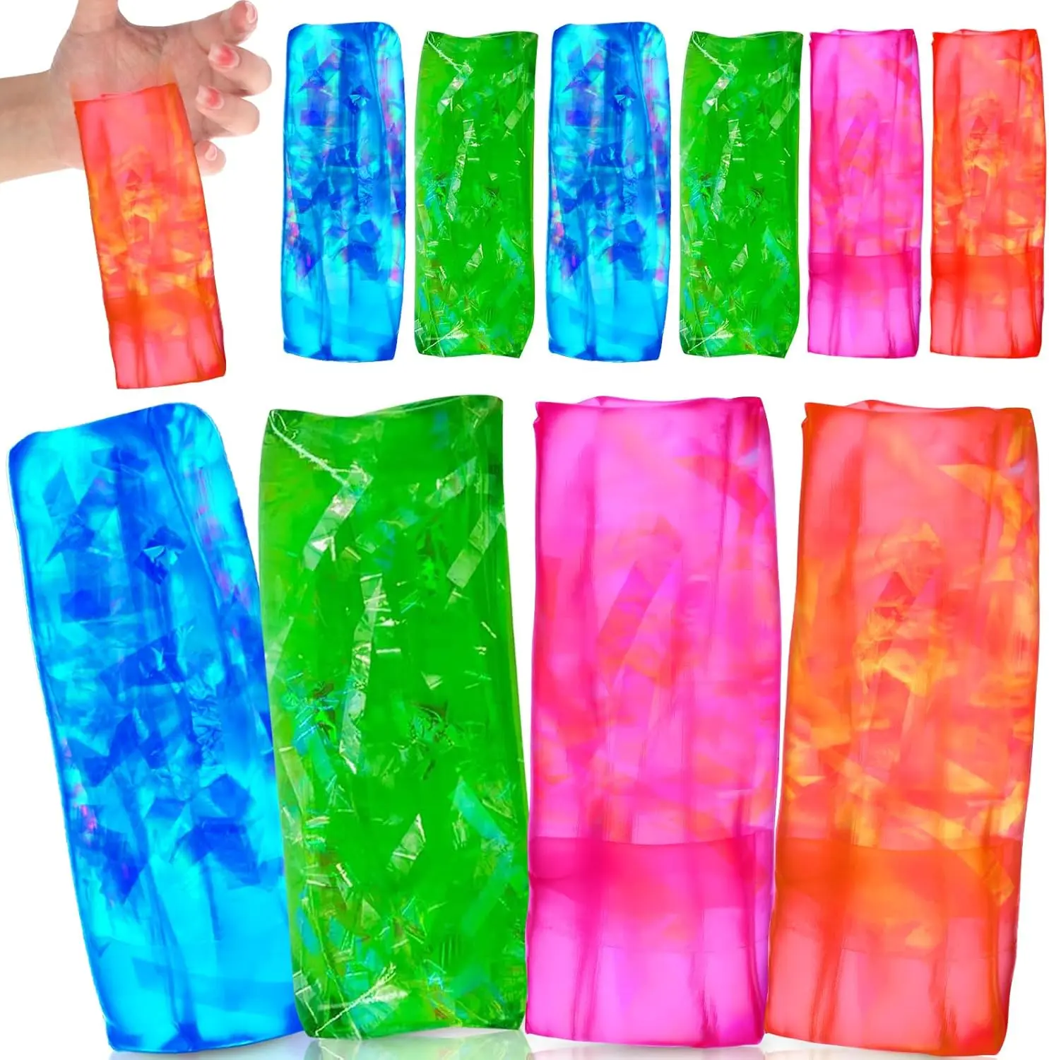 10 Pack Water Snake Fidget Toys for Kids – Slippery Wiggly Tubes, Sensory Stress Relief Toy for Party Favors, Birthday Gifts, School Prizes – 5.1 x 2.4” (Ribbon Style)