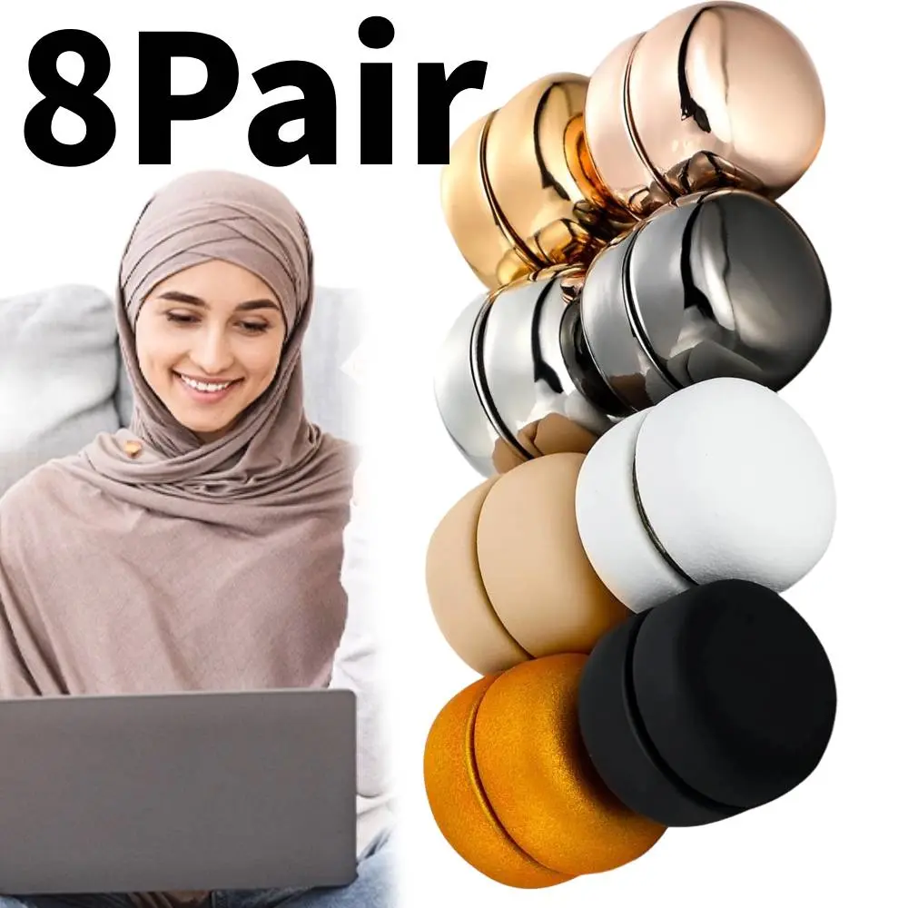 Women's Polyester Hijab Magnets - 8 Pairs Colorful 0.47in High-Strength Pin-Less Neodymium Clips, Multi-Use Buttons for Islamic Scarves, Ideal Gift for Ramadan/Eid Mubarak, for Muslim