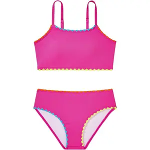 Girls Swimsuit 2 Pieces Ribbed Bikini Color Block Bathing Suit for Teens Adjustable Straps Swimwear Padded