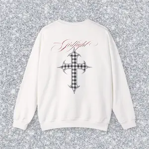 Girlfight Gingham Gothic Cross Crewneck | Back Graphic