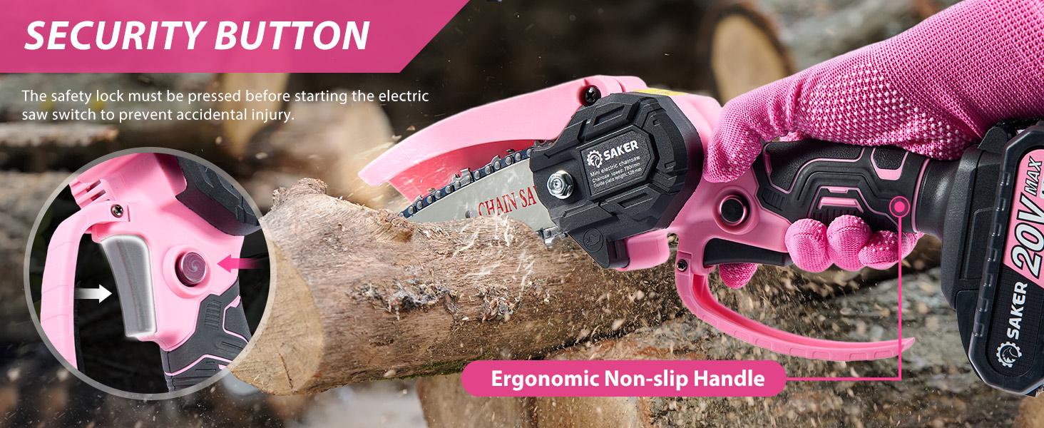 Saker Mini Chainsaw - Portable Electric Pink Handheld Chainsaw for Trees, Yards, Homes and Gardens
