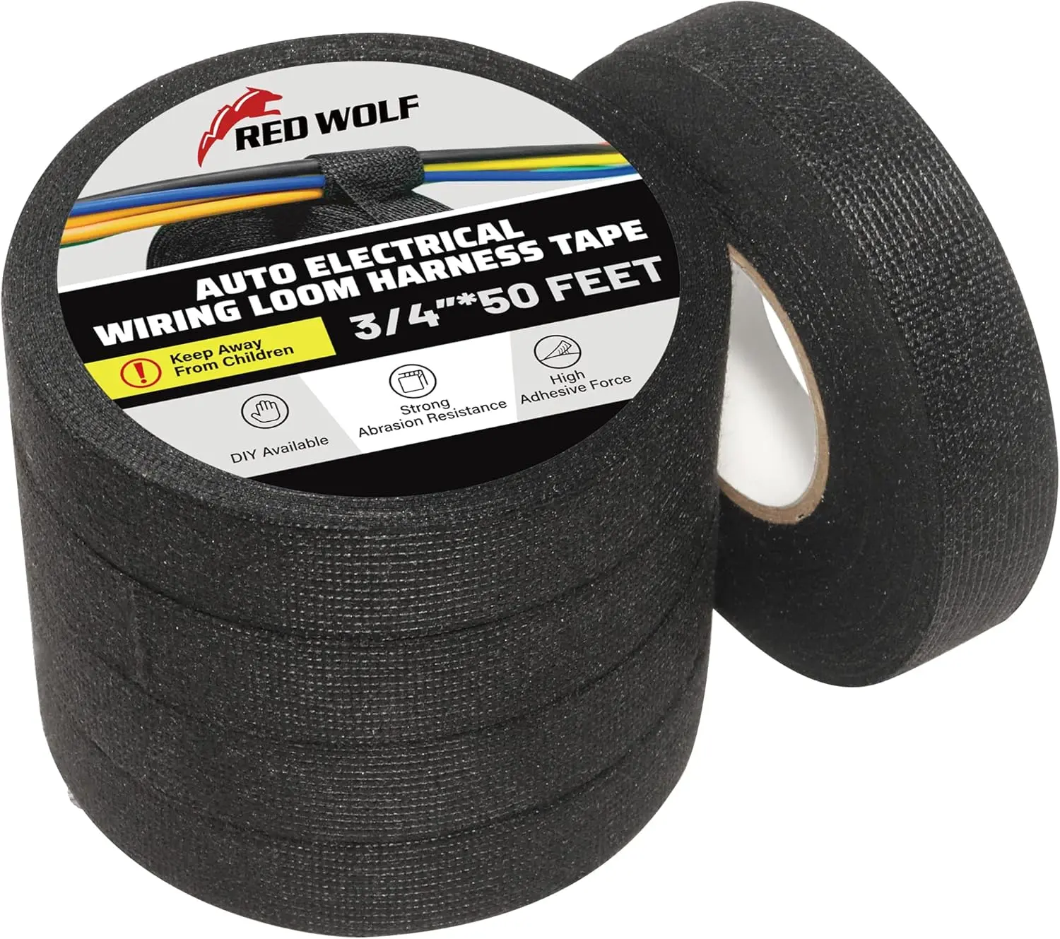 High Temp Automotive Wiring Harness Tape Self Adhesive Fabric Cable Loom Wrap for Engine Electrical Wire Protection, Noise Damping Wire Harness Tape for Car Truck Cable Management 3/4 Inch x 50FT 5 Rolls