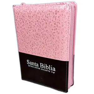 Bible in Spanish Compact with zipper 11 points Reina Valera 1960 imitation leather Brown and Pink with index